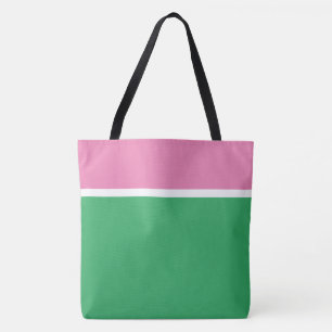 Stylish Pretty Pink White Top Stripes On Sea Green Tote Bag