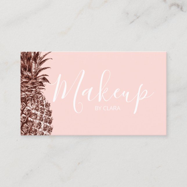 Stylish pretty rose gold pineapple makeup artist business card (Front)
