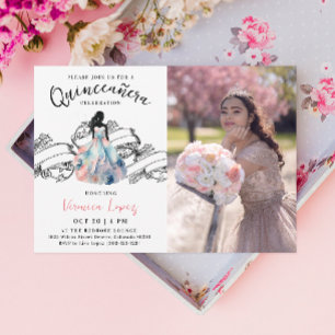 Stylish Princess 15th Quinceañera Watercolor Photo Invitation