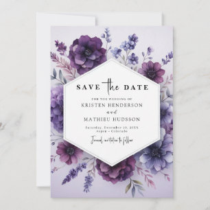 Stylish Printable Purple Floral Wedding Save The Date