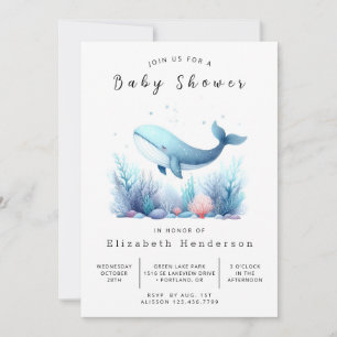 Stylish Printable Whale Baby Shower Invitation