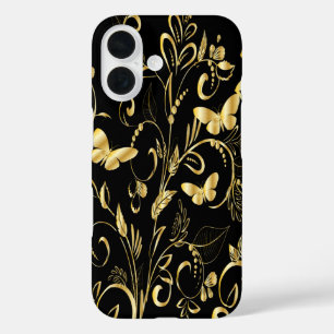 Stylish Printed Faux Gold Butterflies iPhone 16 Case