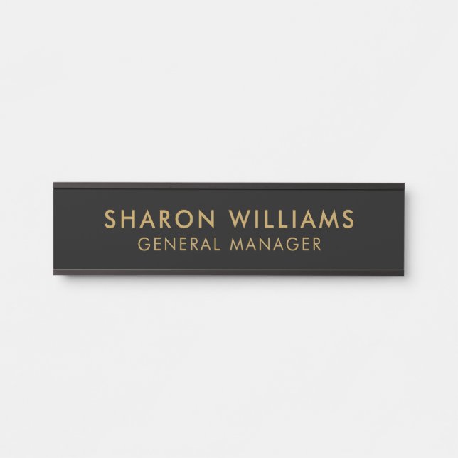 Stylish Professional Black and Gold Employee Name Door Sign (Front)