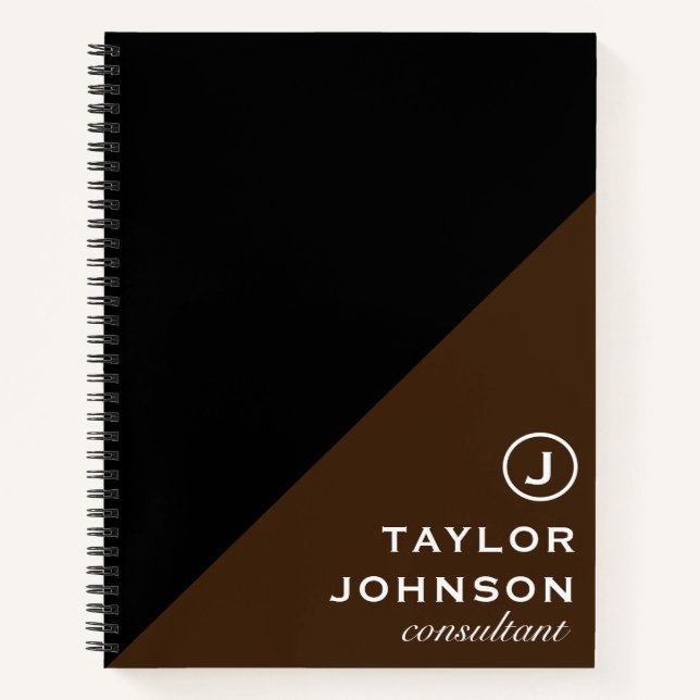 Stylish Professional Black & Brown Monogram  Notebook (Front)