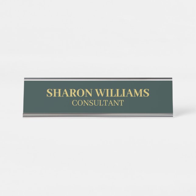 Stylish Professional Dark Green & Gold Minimalist  Desk Name Plate (Front)