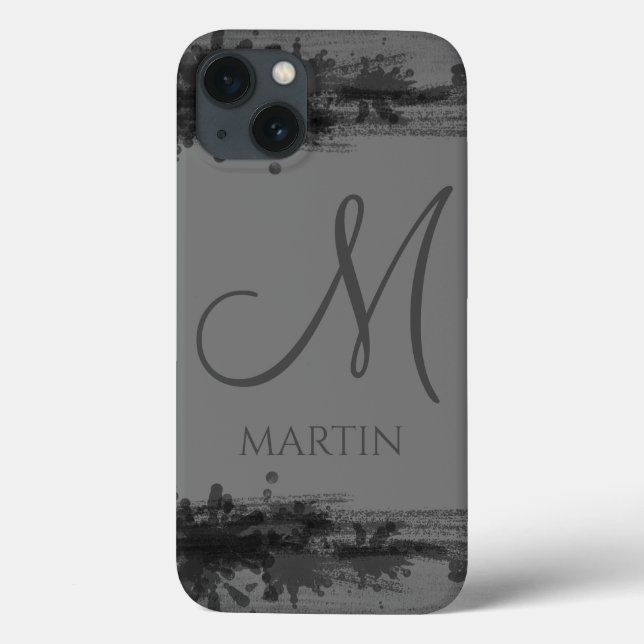 Stylish Professional Grey and Black Monogramed Case-Mate iPhone Case (Back)