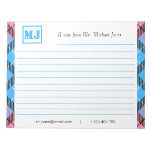 Stylish Professional Monogram Script Tartan Lined Notepad