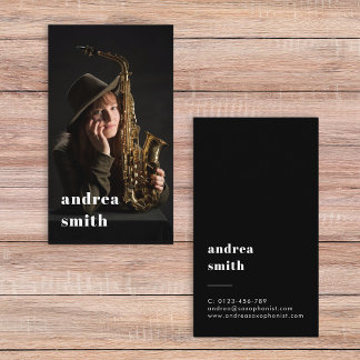 Stylish Professional Musician Minimal Photo Black Business Card