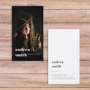 Stylish Professional Musician Photo Minimal Black Business Card