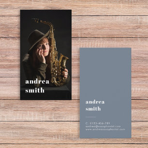 Stylish Professional Musician Photo Minimal Blue Business Card