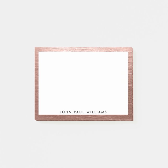 Stylish Professional Rose Gold Copper Brush Metal Post-it Notes (Front)