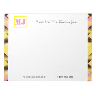 Stylish Professional Script Name Monogram Tartan Notepad