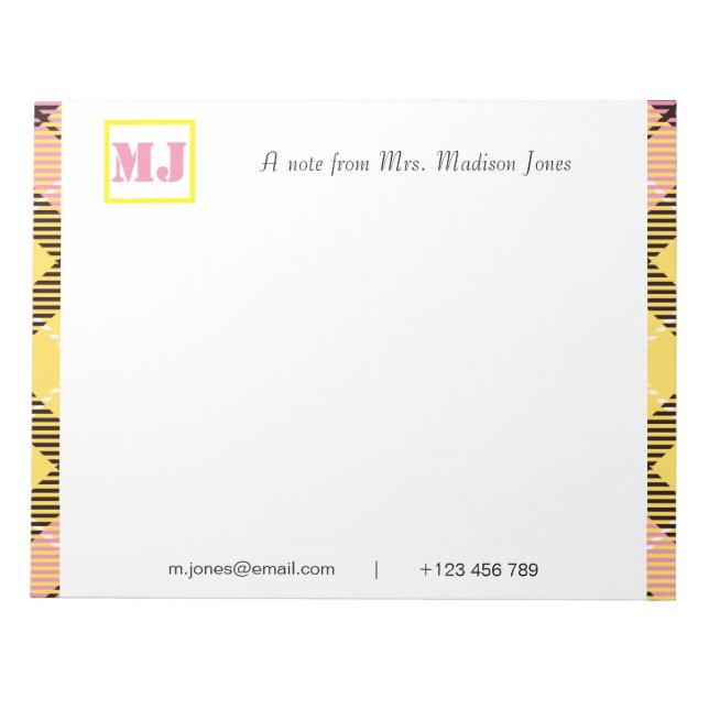 Stylish Professional Script Name Monogram Tartan Notepad (Front)