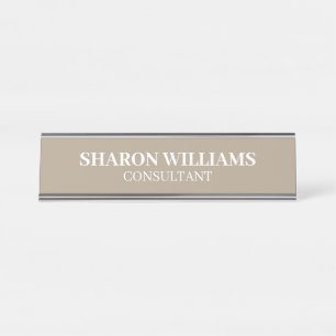 Stylish Professional Taupe Beige Minimalist Desk Name Plate