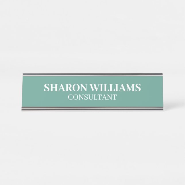 Stylish Professional Teal Green Minimalist Desk Name Plate (Front)