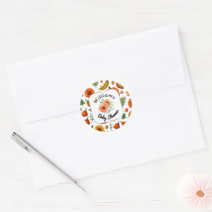 Stylish Pumpkin Floral Fall Baby Shower Classic Round Sticker