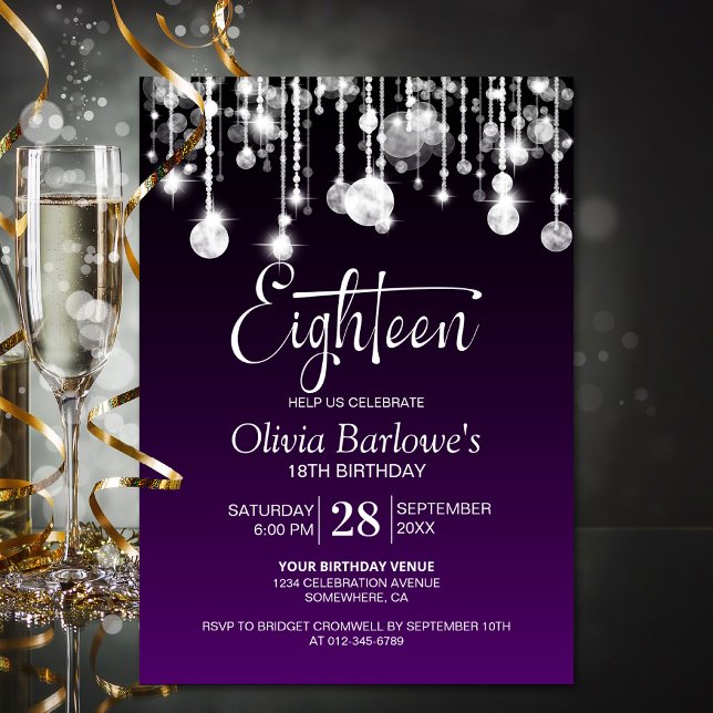 Stylish Purple 18th Birthday Party Invitation (Creator Uploaded)
