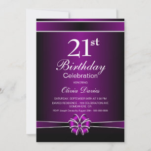 Stylish Purple 21st Birthday Celebration Invitation