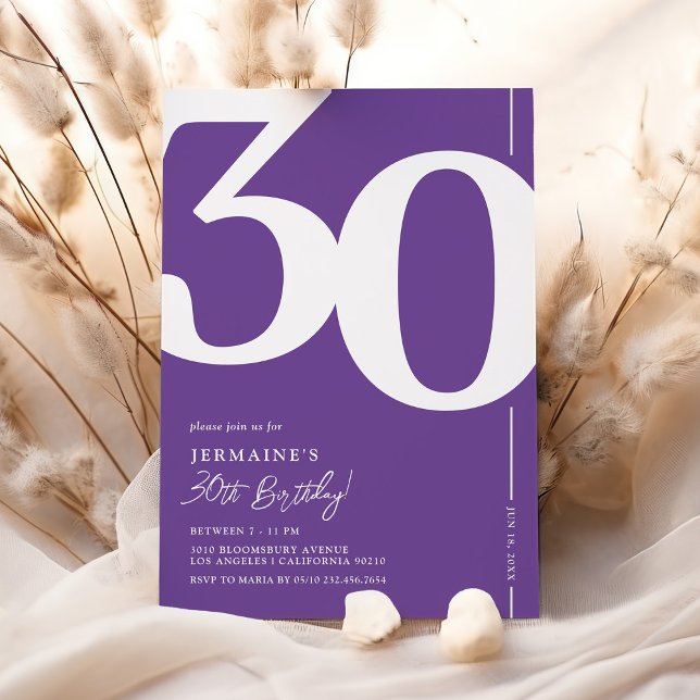 Stylish Purple 30th Birthday Invitation (Creator Uploaded)