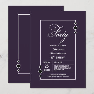 Stylish Purple 40th Birthday Party Invitation