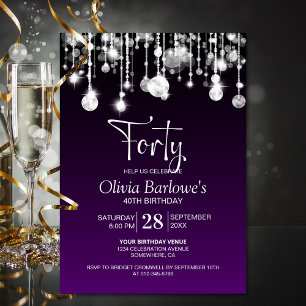 Stylish Purple 40th Birthday Party Invitation