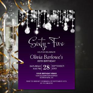 Stylish Purple 65th Birthday Party Invitation