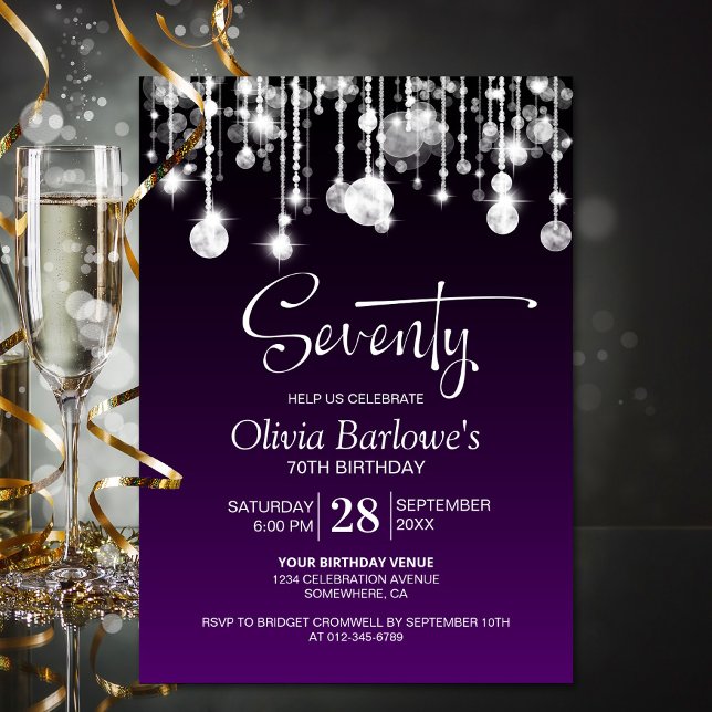 Stylish Purple 70th Birthday Party Invitation (Creator Uploaded)