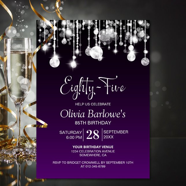 Stylish Purple 85th Birthday Party Invitation (Creator Uploaded)