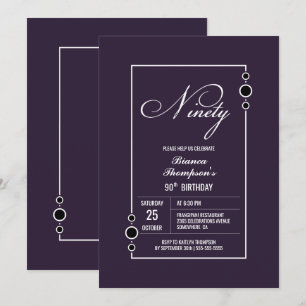 Stylish Purple 90th Birthday Party Invitation