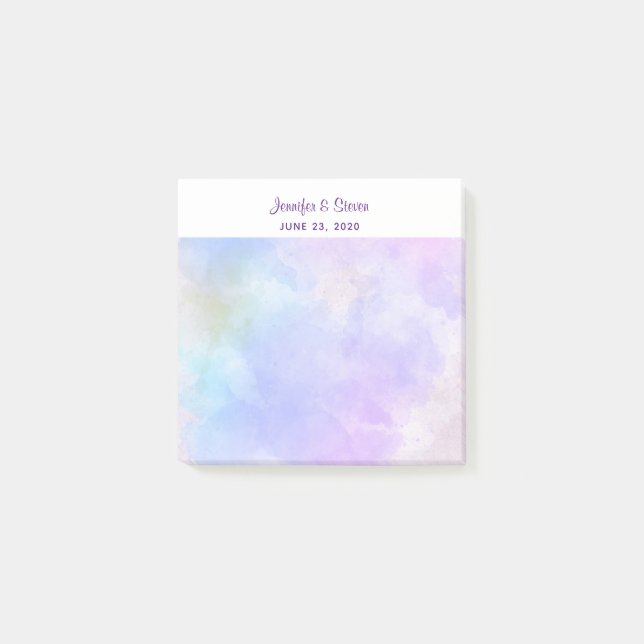 Stylish Purple Abstract Watercolor Wedding Post-it Notes (Front)