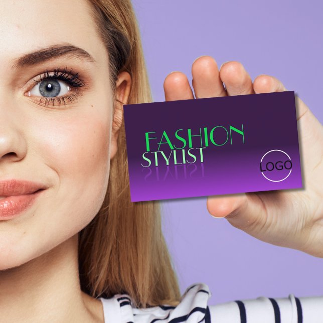 Stylish Purple and Green Mirror Font with Logo Business Card (Creator Uploaded)