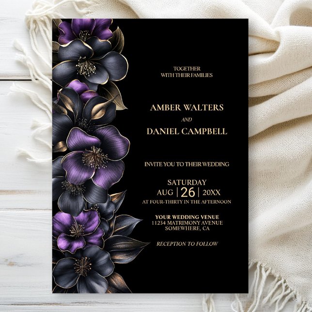 Stylish Purple and Grey Floral Wedding Invitation (Creator Uploaded)