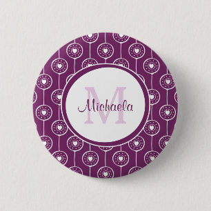 Stylish Purple and White Hearts Monogram With Name 6 Cm Round Badge