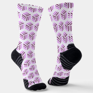 Stylish Purple and White Socks   Hexagon Design