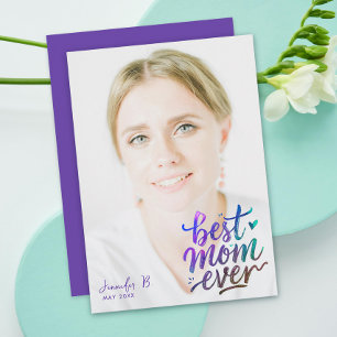 Stylish Purple Best Mothers Day Photo Brush Script Card