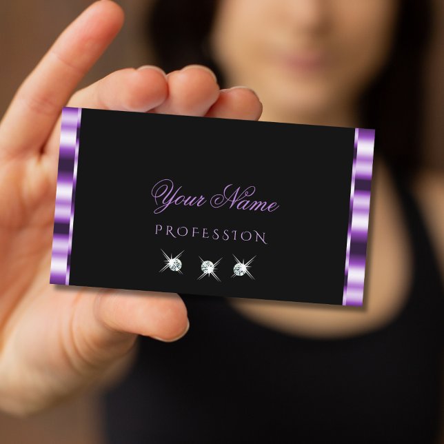 Stylish Purple Black Sparkling Diamonds Elegant Business Card (Creator Uploaded)