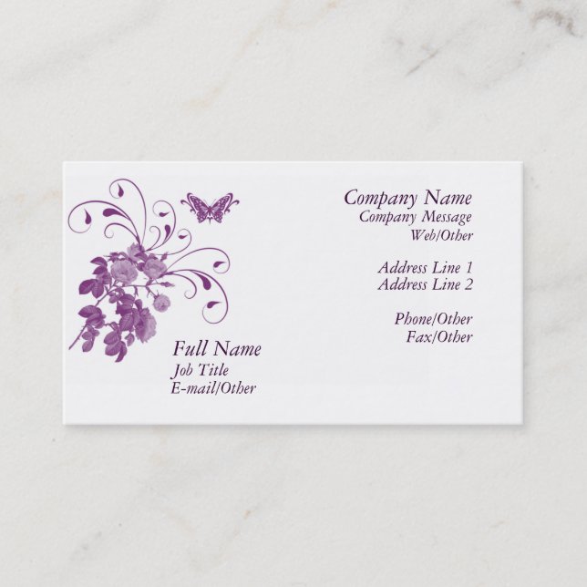 Stylish Purple Floral Business Card Template (Front)