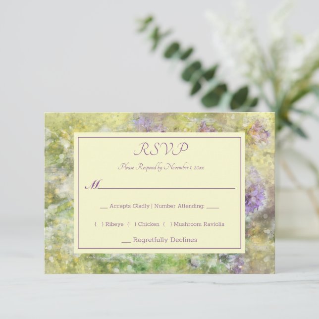 Stylish Purple Floral RSVP Card (Standing Front)