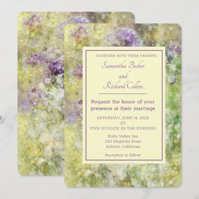 Stylish Purple Floral Wedding Invitation (Front/Back)