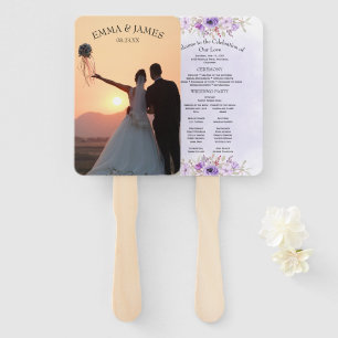 Stylish Purple Floral Wedding Programs Hand Fan