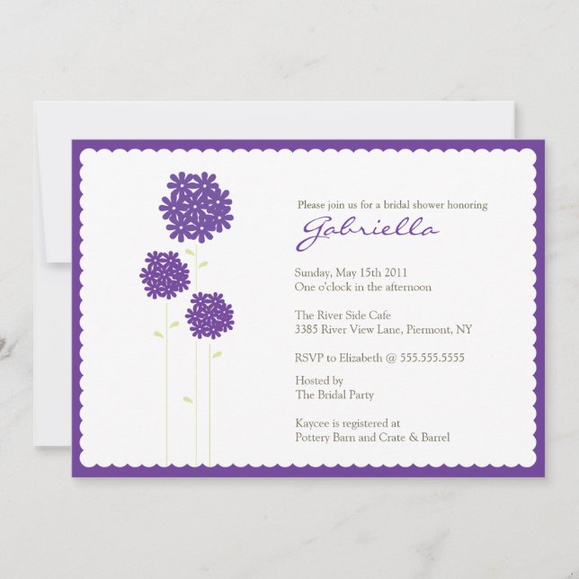 Stylish Purple Flowers Bridal Shower Invite (Front)