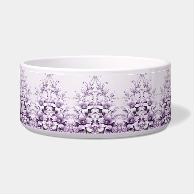 Stylish Purple Flowers Ceramic Pet Bowl (Front)