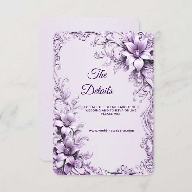 Stylish Purple Flowers Detail Enclosure Card (Front/Back)