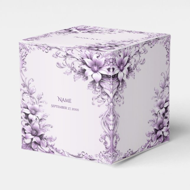 Stylish Purple Flowers Favour Box (Front Side)