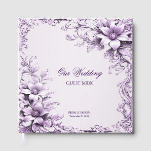 Stylish Purple Flowers Guest Book