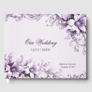Stylish Purple Flowers Guest Book