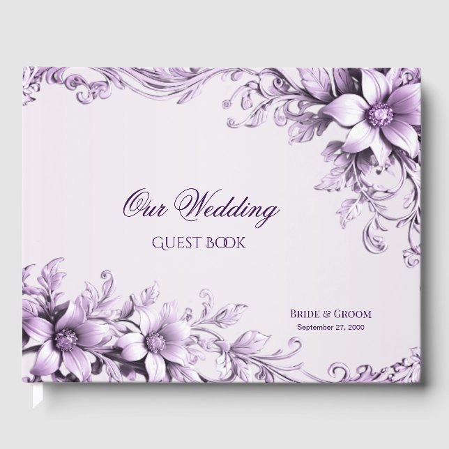 Stylish Purple Flowers Guest Book (Front)