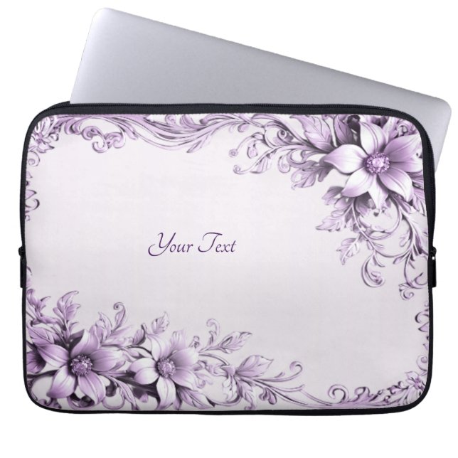 Stylish Purple Flowers Laptop Sleeve (Front)