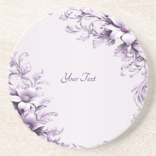 Stylish Purple Flowers Sandstone Coaster
