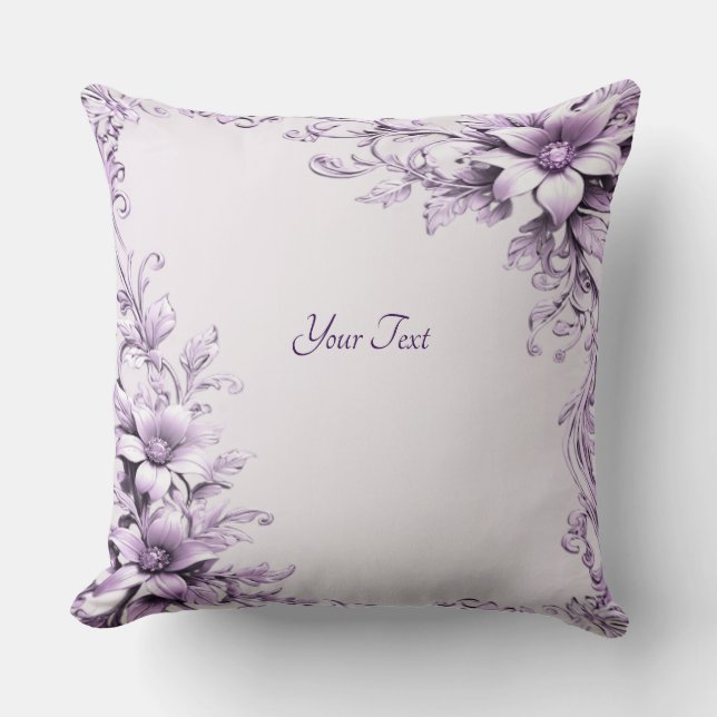 Stylish Purple Flowers Throw Pillow (Front)